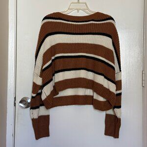 Striped Knit Sweater – Brown/Cream/Black – Size Small